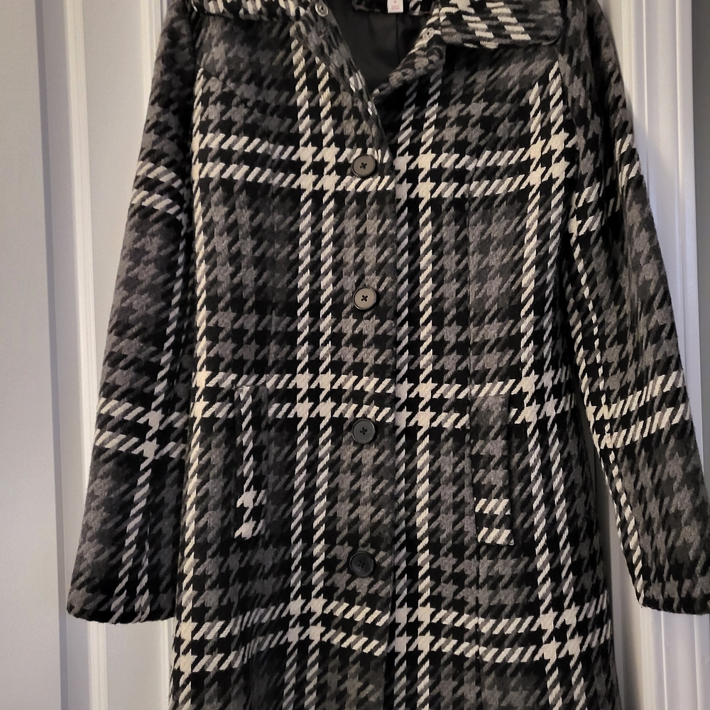 Xhilaration Black and White Plaid Pea Coat